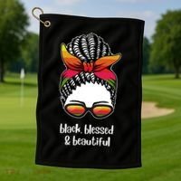 Black Blessed And Beautiful Hair Bun Golf Towel thumb 1