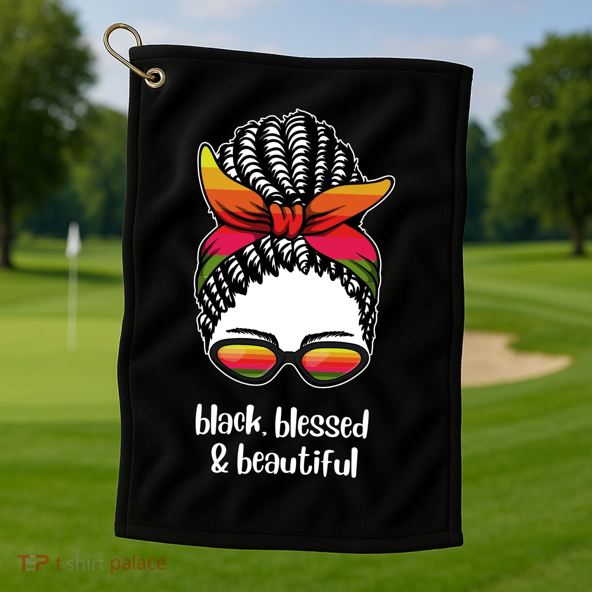 Black Blessed And Beautiful Hair Bun Golf Towel