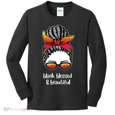 Black Blessed And Beautiful Hair Bun Kids Long Sleeve Shirt