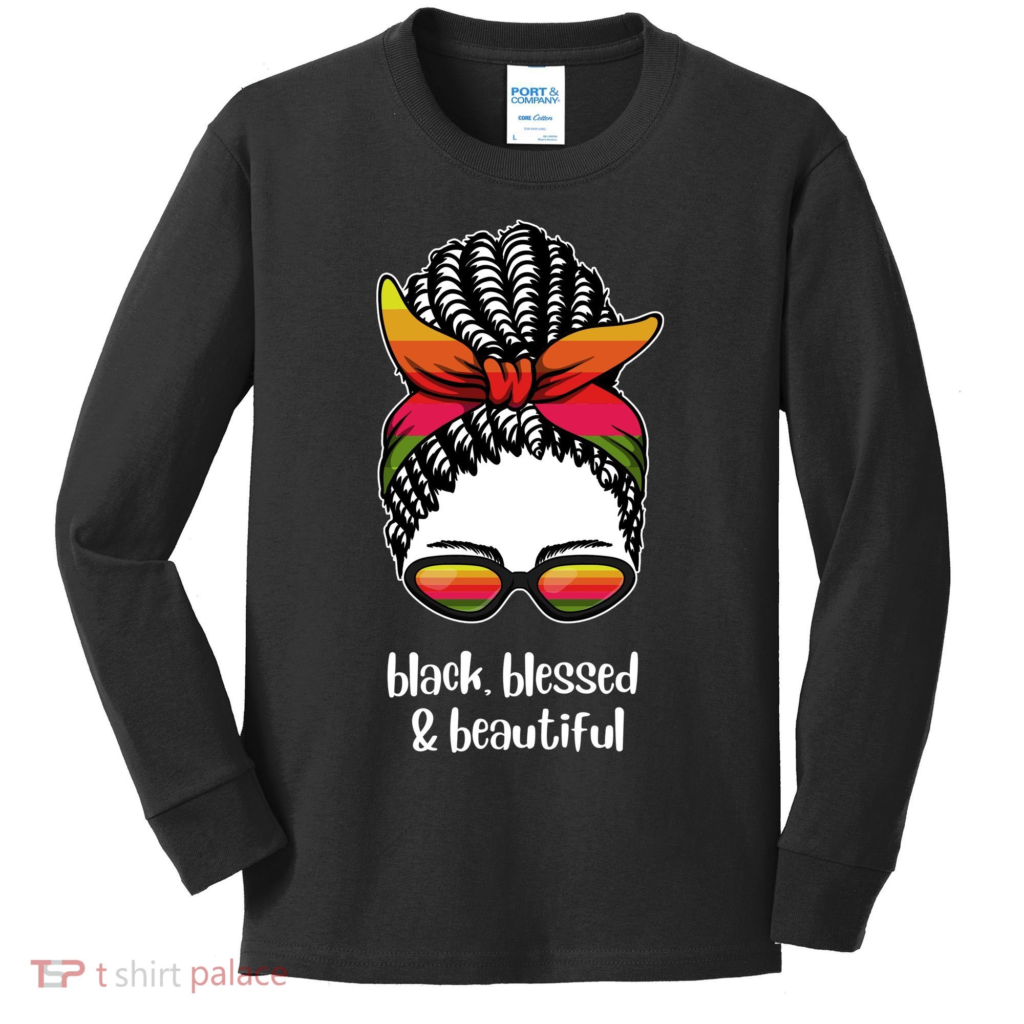 Black Blessed And Beautiful Hair Bun Kids Long Sleeve Shirt