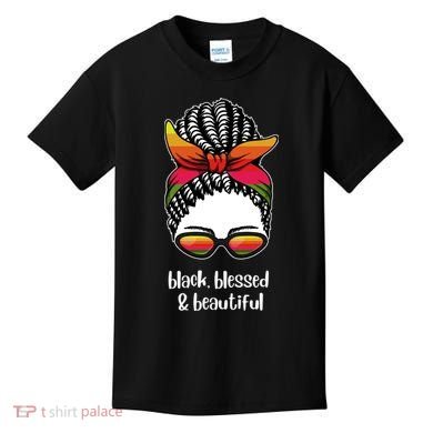 Black Blessed And Beautiful Hair Bun Kids T-Shirt