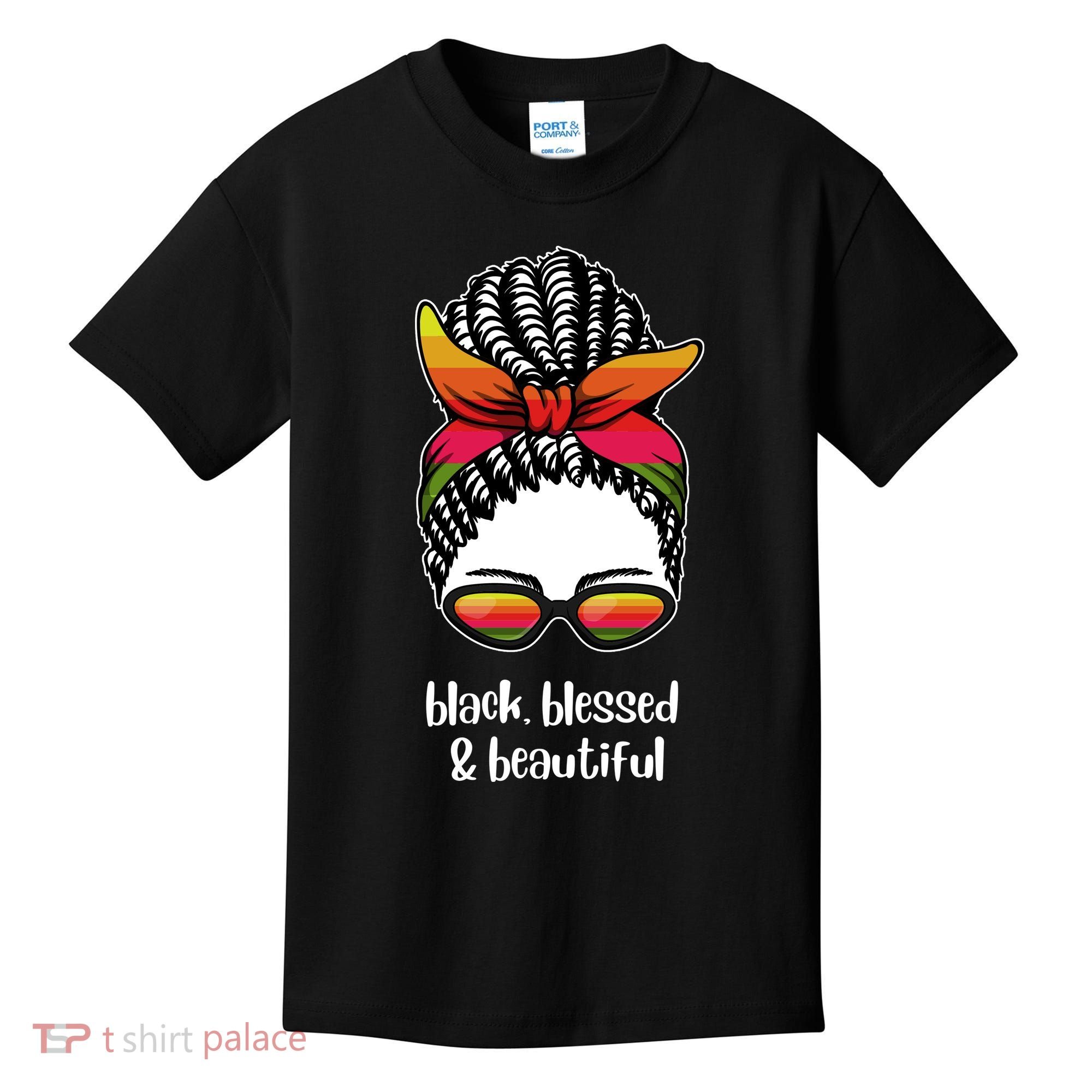 Black Blessed And Beautiful Hair Bun Kids T-Shirt