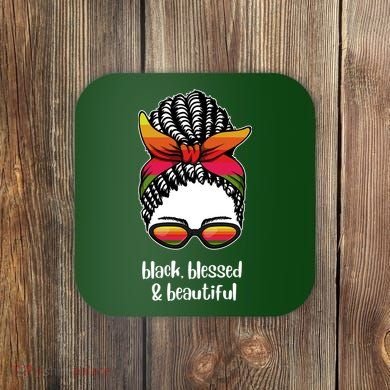 Black Blessed And Beautiful Hair Bun Coaster