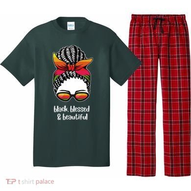 Black Blessed And Beautiful Hair Bun Pajama Set