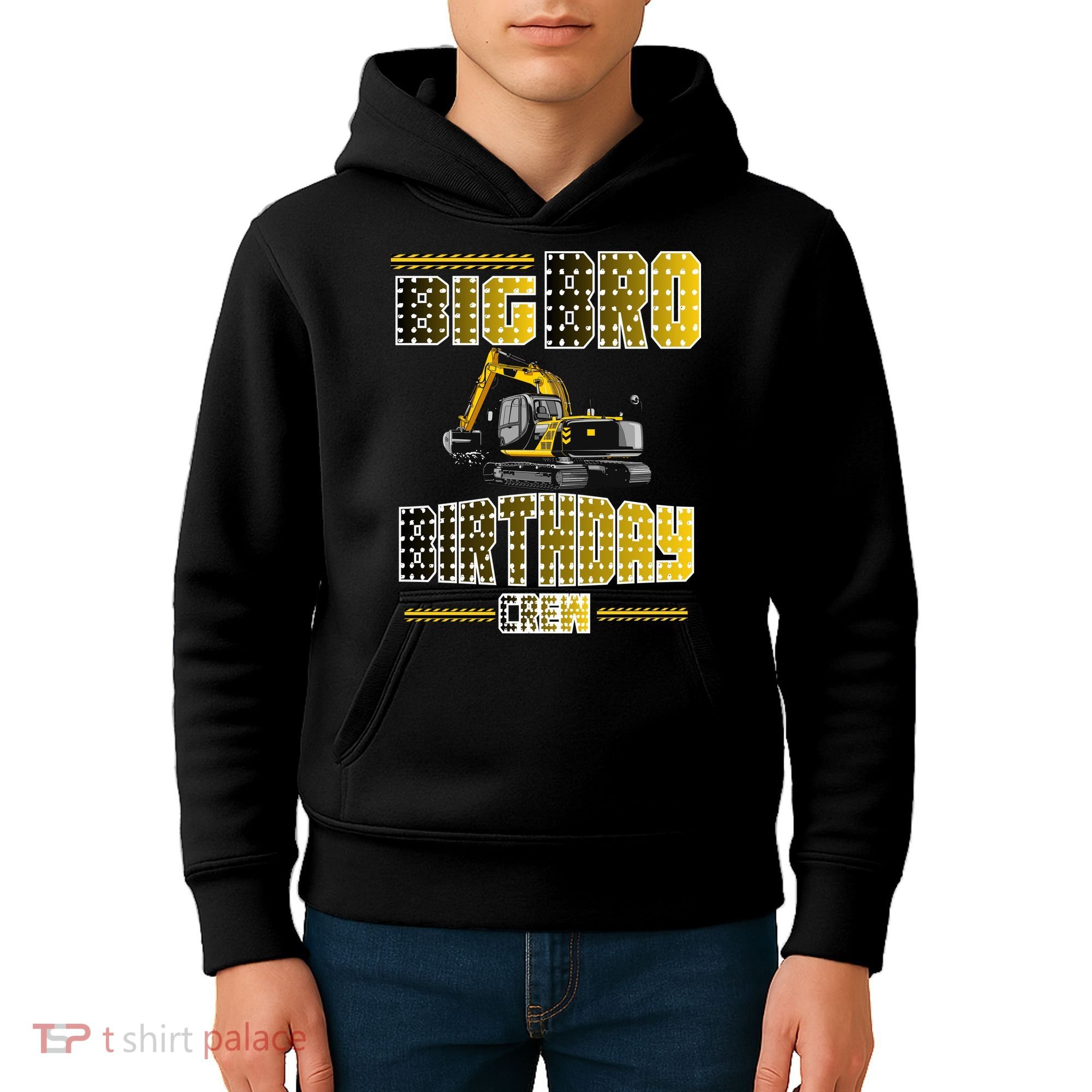 Big Bro Brother Birthday Crew Party Excavator Kids Hoodie