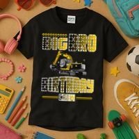 Big Bro Brother Birthday Crew Party Excavator Kids T-Shirt thumb 3