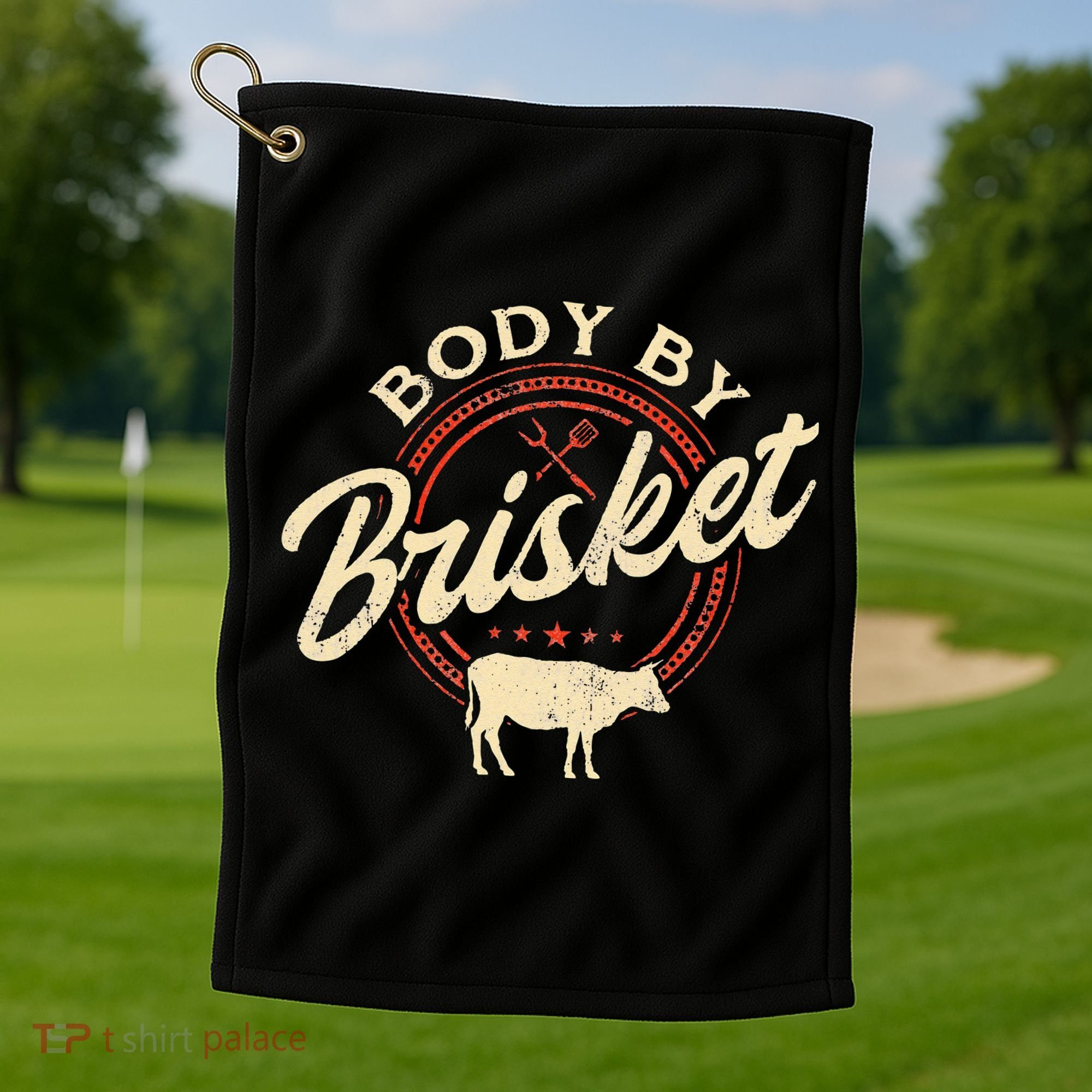 Body By Brisket Pitmaster BBQ Lover Smoker Grilling Golf Towel