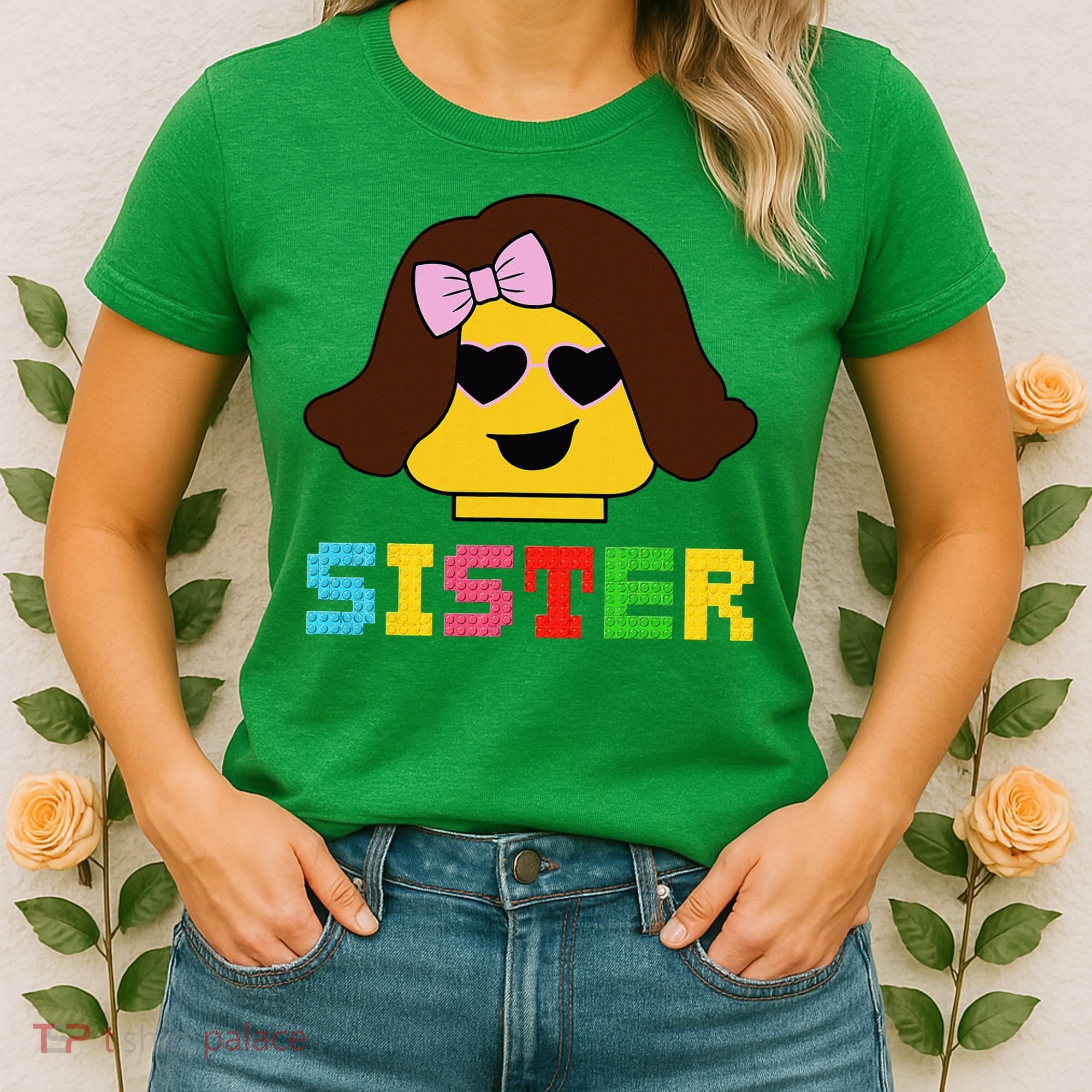 Building Bricks Blocks Sister Master Builder Family Matching Women's T-Shirt