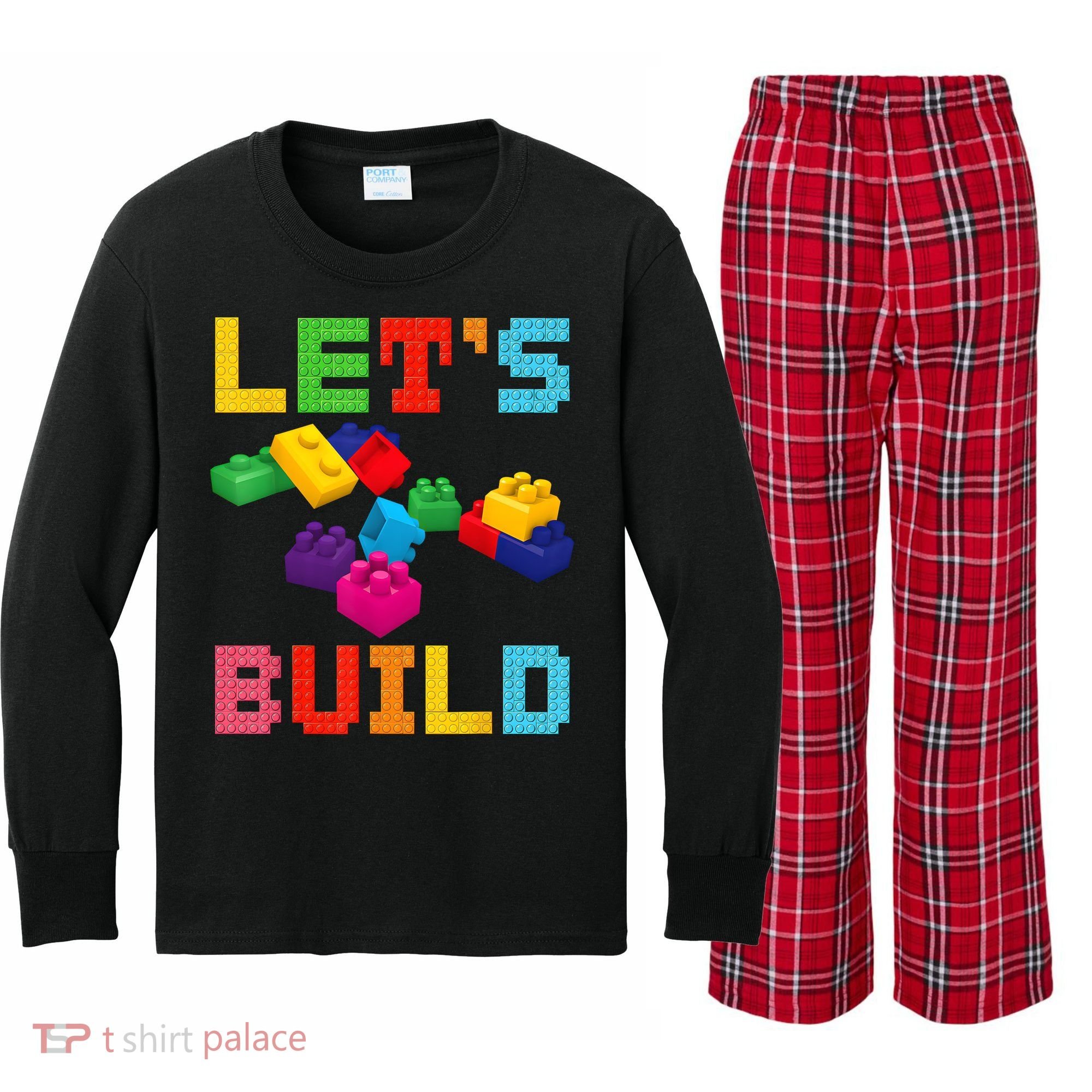 Block Brick Building LetS Build Master Builder Toys Kids Kids Long Sleeve Plaid Pajama Set