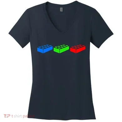 Building Blocks Bricks Master Builder Engineer Construction Women's V-Neck T-Shirt