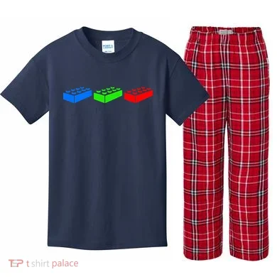 Building Blocks Bricks Master Builder Engineer Construction Kids Plaid Pajama Set