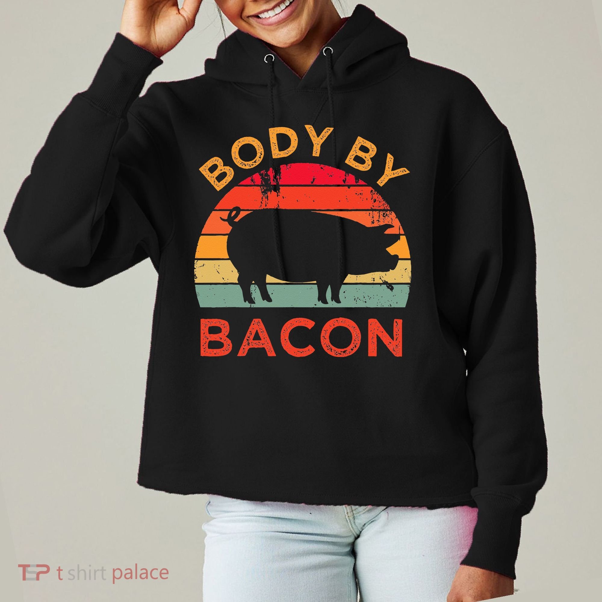 Body By Bacon For Low Carb High Fat Ketogenic Diet Ladies Heavyweight Boxy Pullover Hoodie