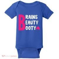 Brains Beauty Booty Funny Smart Pretty Fitness Butt Workout Gift Baby Bodysuit thumb 0