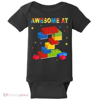 Building Blocks Bricks 2 Years Old Awesome 2nd Birthday Baby Bodysuit