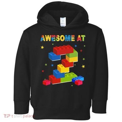 Building Blocks Bricks 2 Years Old Awesome 2nd Birthday Toddler Hoodie