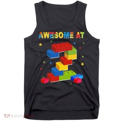 Building Blocks Bricks 2 Years Old Awesome 2nd Birthday Tank Top