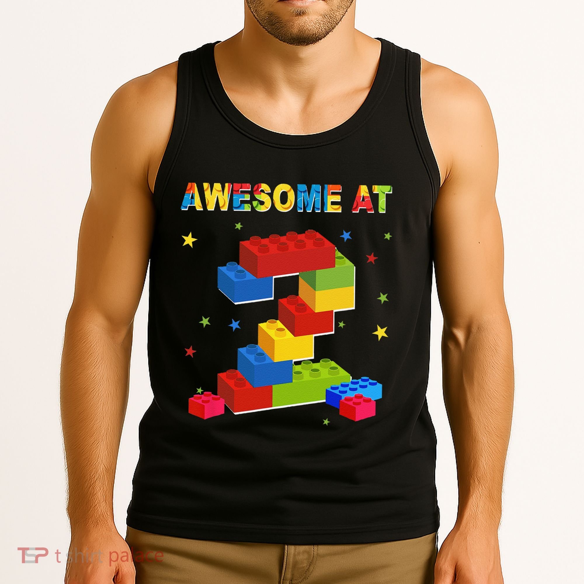 Building Blocks Bricks 2 Years Old Awesome 2nd Birthday Tank Top