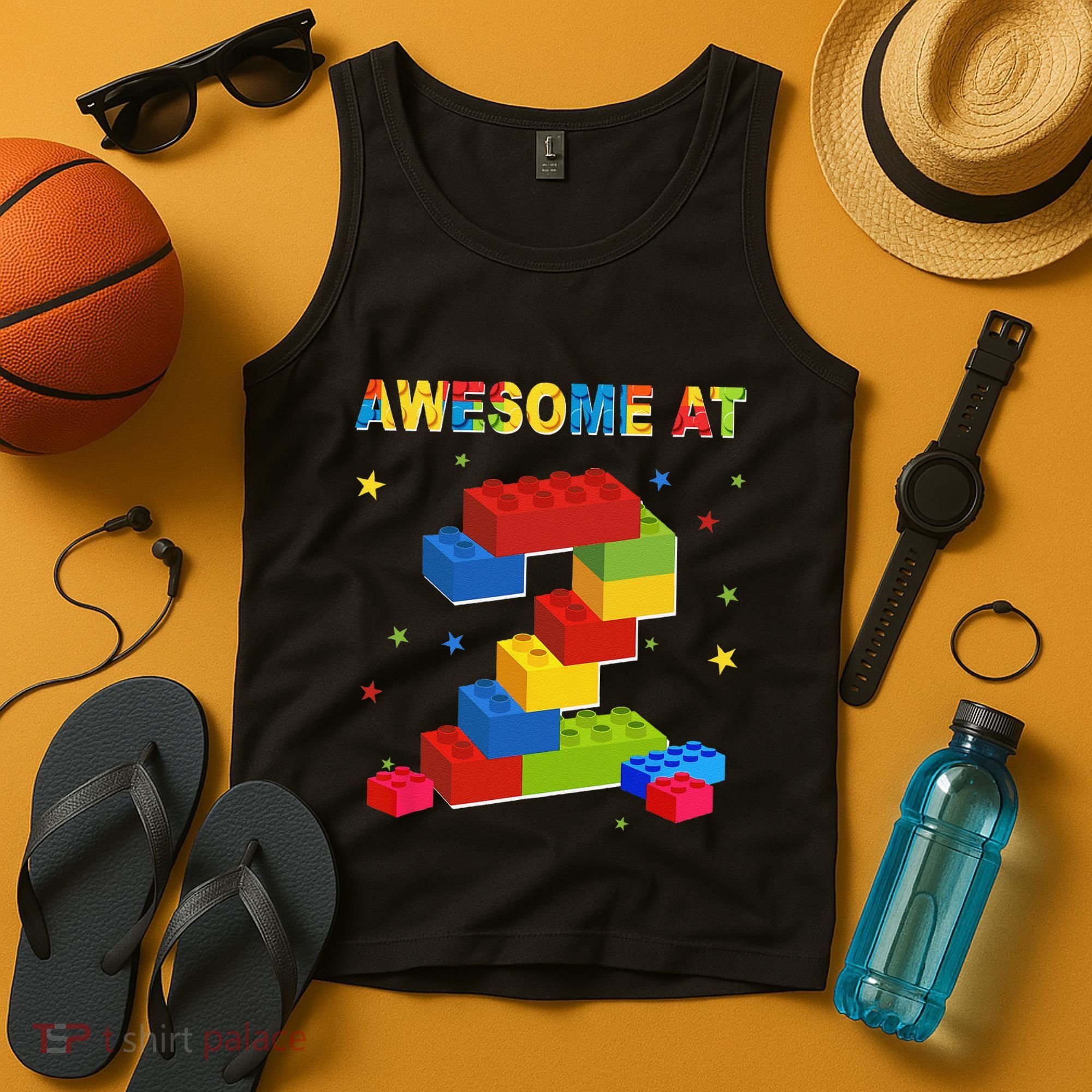 Building Blocks Bricks 2 Years Old Awesome 2nd Birthday Tank Top