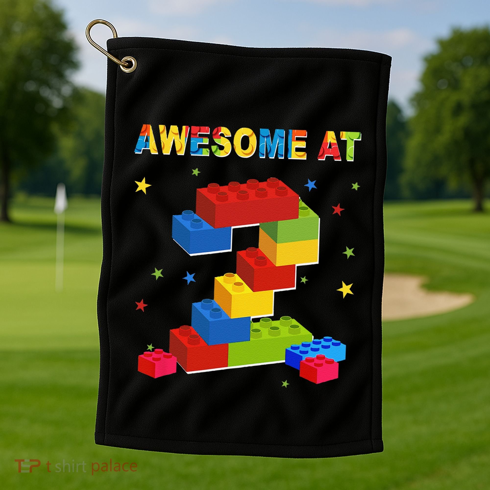 Building Blocks Bricks 2 Years Old Awesome 2nd Birthday Golf Towel