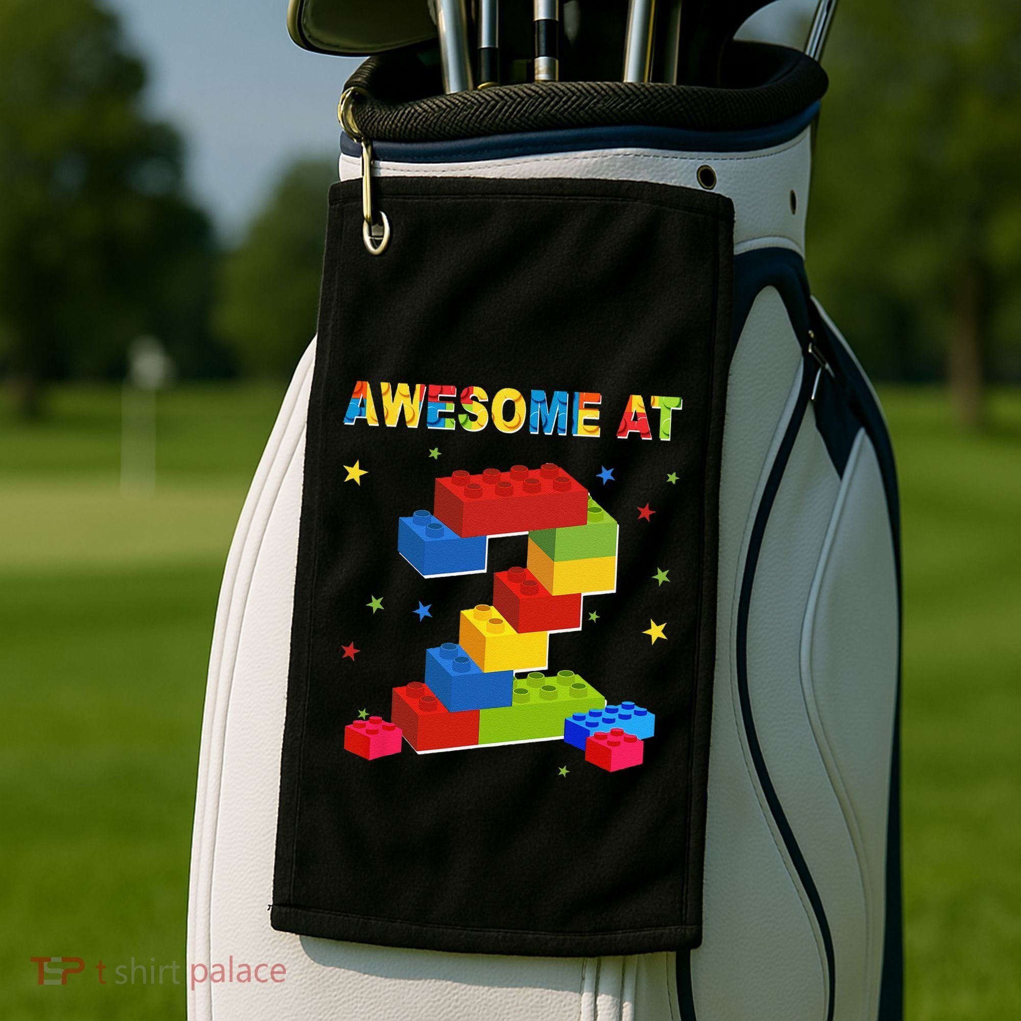 Building Blocks Bricks 2 Years Old Awesome 2nd Birthday Golf Towel