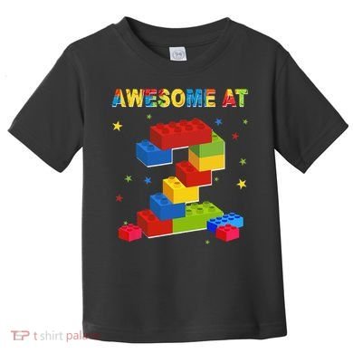 Building Blocks Bricks 2 Years Old Awesome 2nd Birthday Toddler T-Shirt
