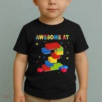Building Blocks Bricks 2 Years Old Awesome 2nd Birthday Toddler T-Shirt thumb 2