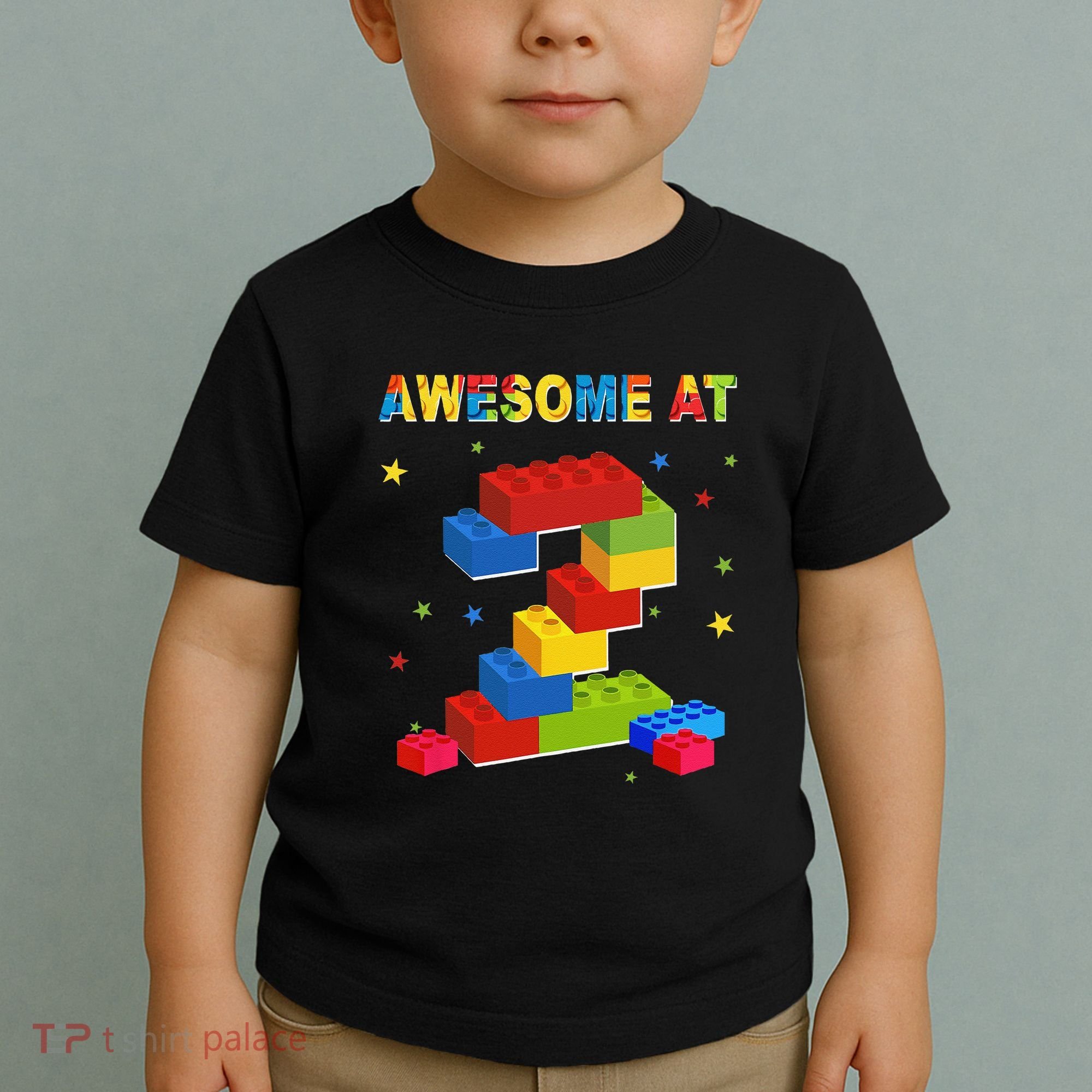 Building Blocks Bricks 2 Years Old Awesome 2nd Birthday Toddler T-Shirt