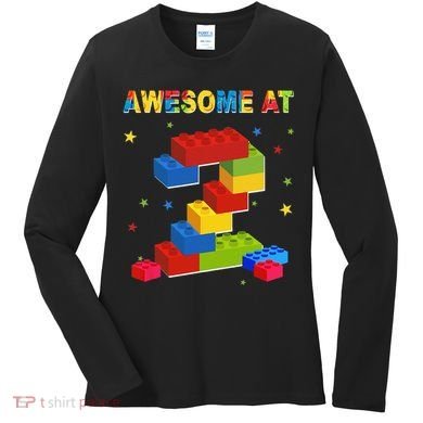 Building Blocks Bricks 2 Years Old Awesome 2nd Birthday Women's Long Sleeve Shirt