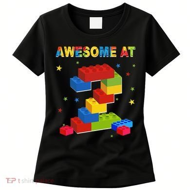 Building Blocks Bricks 2 Years Old Awesome 2nd Birthday Women's T-Shirt