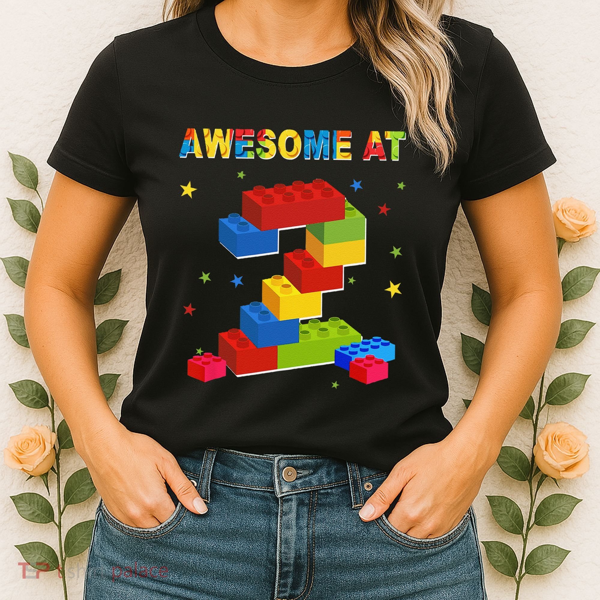 Building Blocks Bricks 2 Years Old Awesome 2nd Birthday Women's T-Shirt