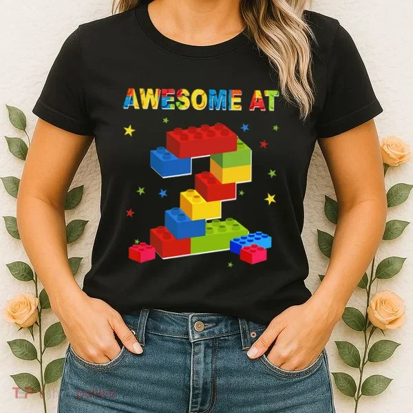 Building Blocks Bricks 2 Years Old Awesome 2nd Birthday Women's T-Shirt