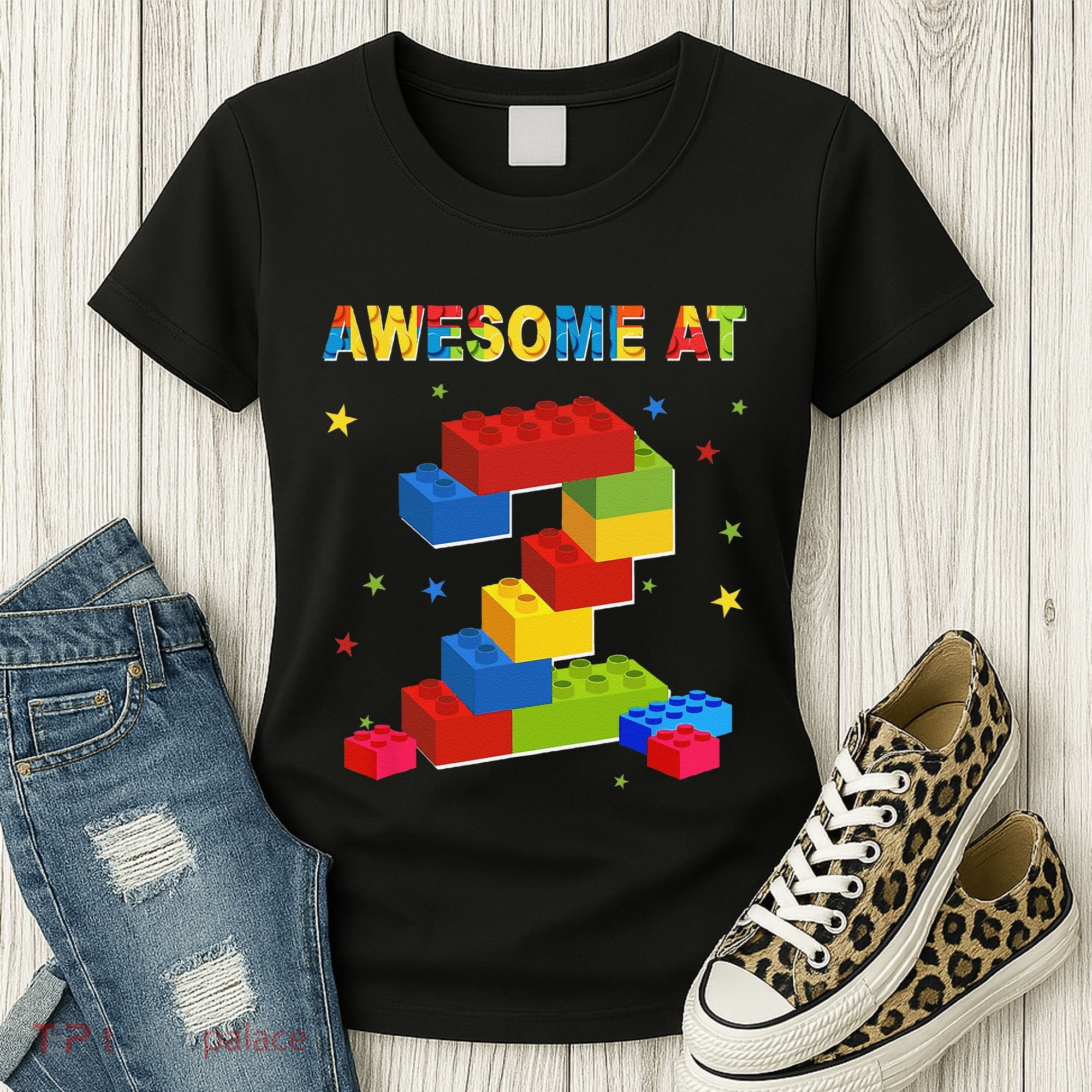 Building Blocks Bricks 2 Years Old Awesome 2nd Birthday Women's T-Shirt