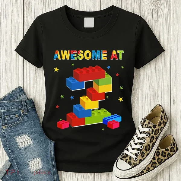 Building Blocks Bricks 2 Years Old Awesome 2nd Birthday Women's T-Shirt