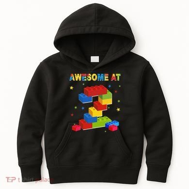 Building Blocks Bricks 2 Years Old Awesome 2nd Birthday Kids Hoodie