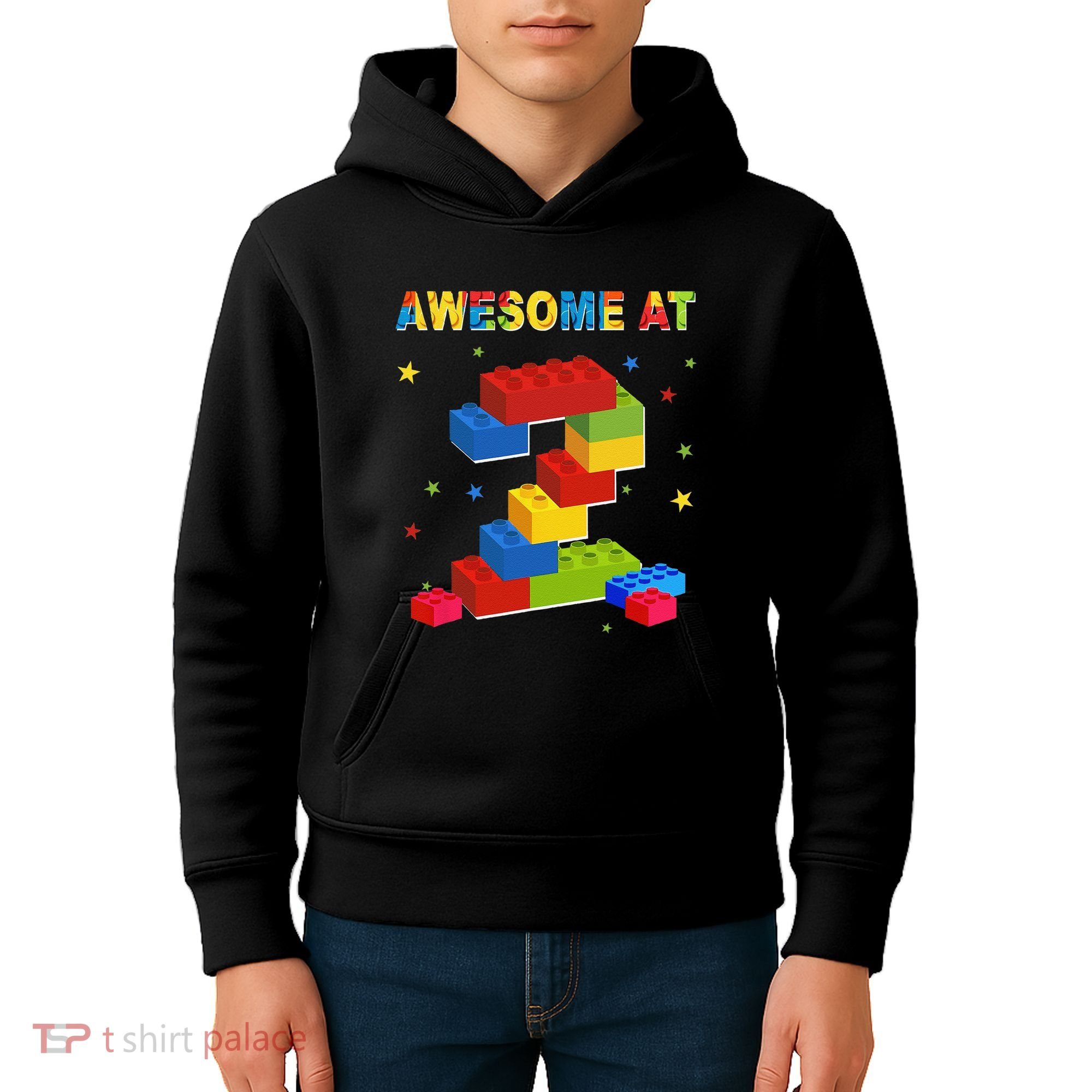 Building Blocks Bricks 2 Years Old Awesome 2nd Birthday Kids Hoodie
