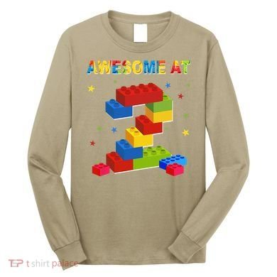 Building Blocks Bricks 2 Years Old Awesome 2nd Birthday Long Sleeve Shirt
