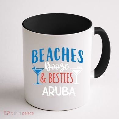 Beaches Booze Besties Bachelorette Aruba Trip Gift Coffee Mug back