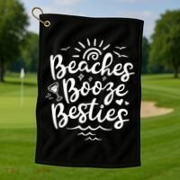 Beaches Booze Besties Summer Best Friend Vacation Gift Golf Towel thumb 1