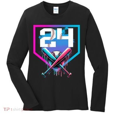 Baseball Birthday Boy Drip 24th Player 24 Years Old Boy  Women's Long Sleeve Shirt