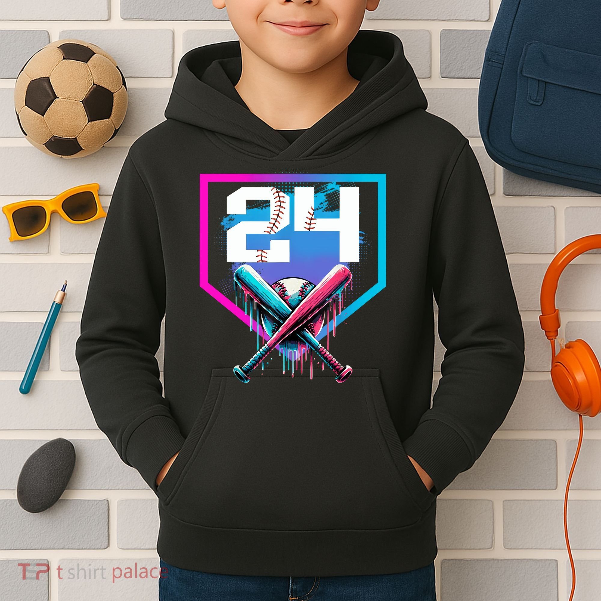 Baseball Birthday Boy Drip 24th Player 24 Years Old Boy  Kids Hoodie