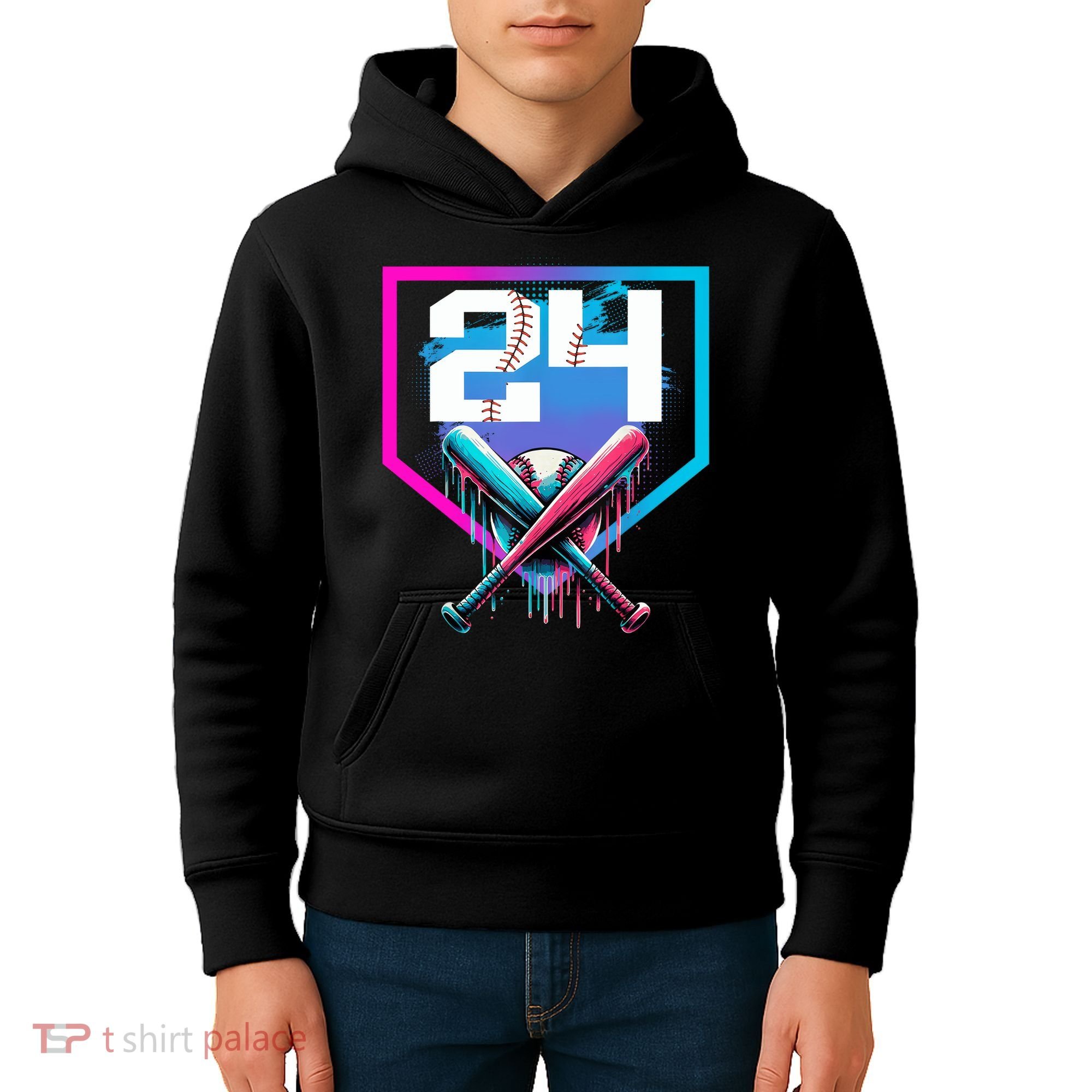 Baseball Birthday Boy Drip 24th Player 24 Years Old Boy  Kids Hoodie