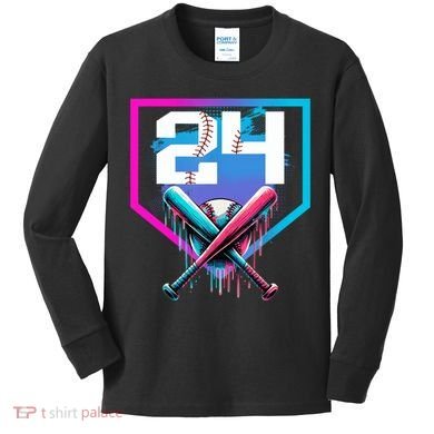 Baseball Birthday Boy Drip 24th Player 24 Years Old Boy  Kids Long Sleeve Shirt
