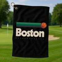 Boston Basketball BBall Massachusetts Green Retro Boston Golf Towel thumb 1