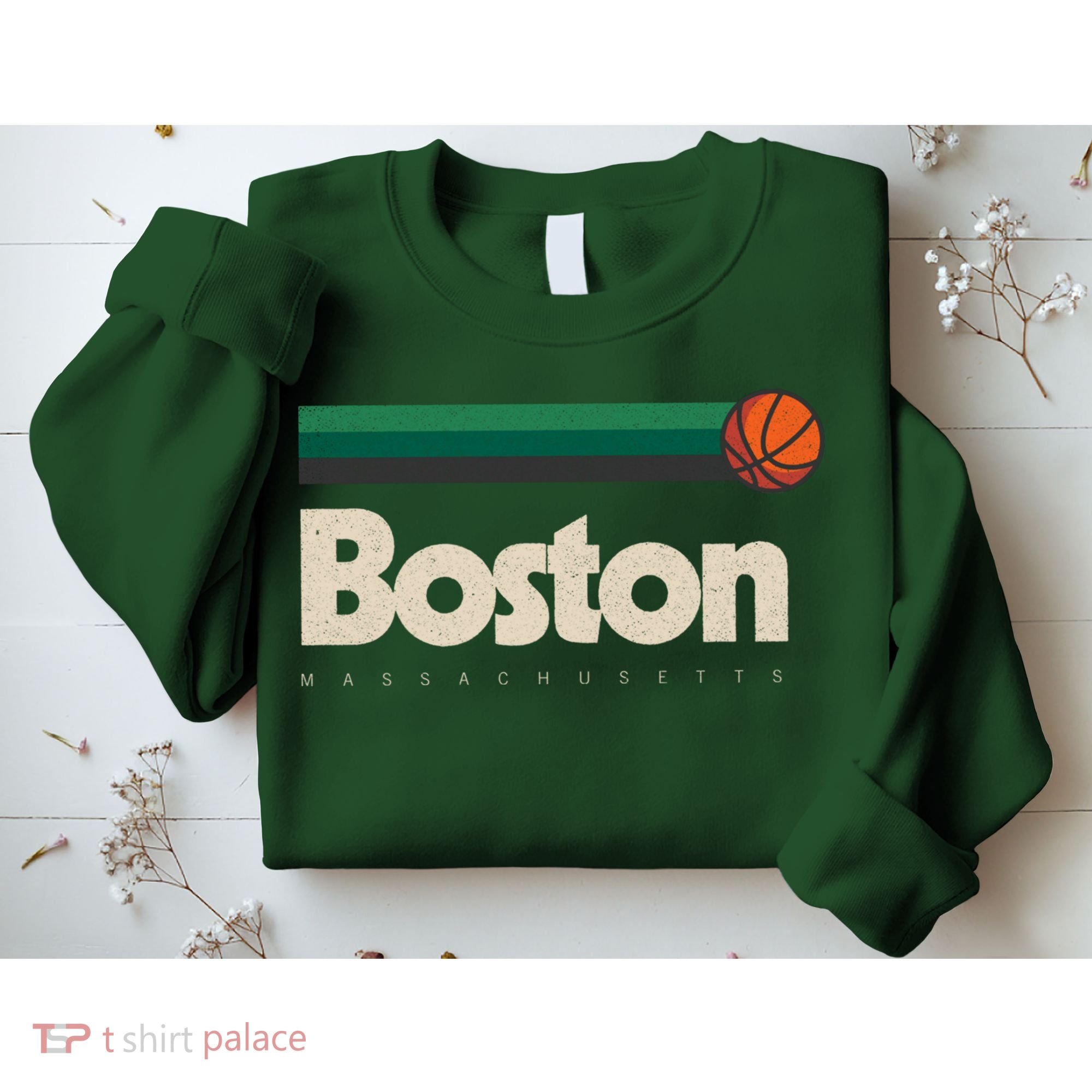 Boston Basketball BBall Massachusetts Green Retro Boston Sweatshirt
