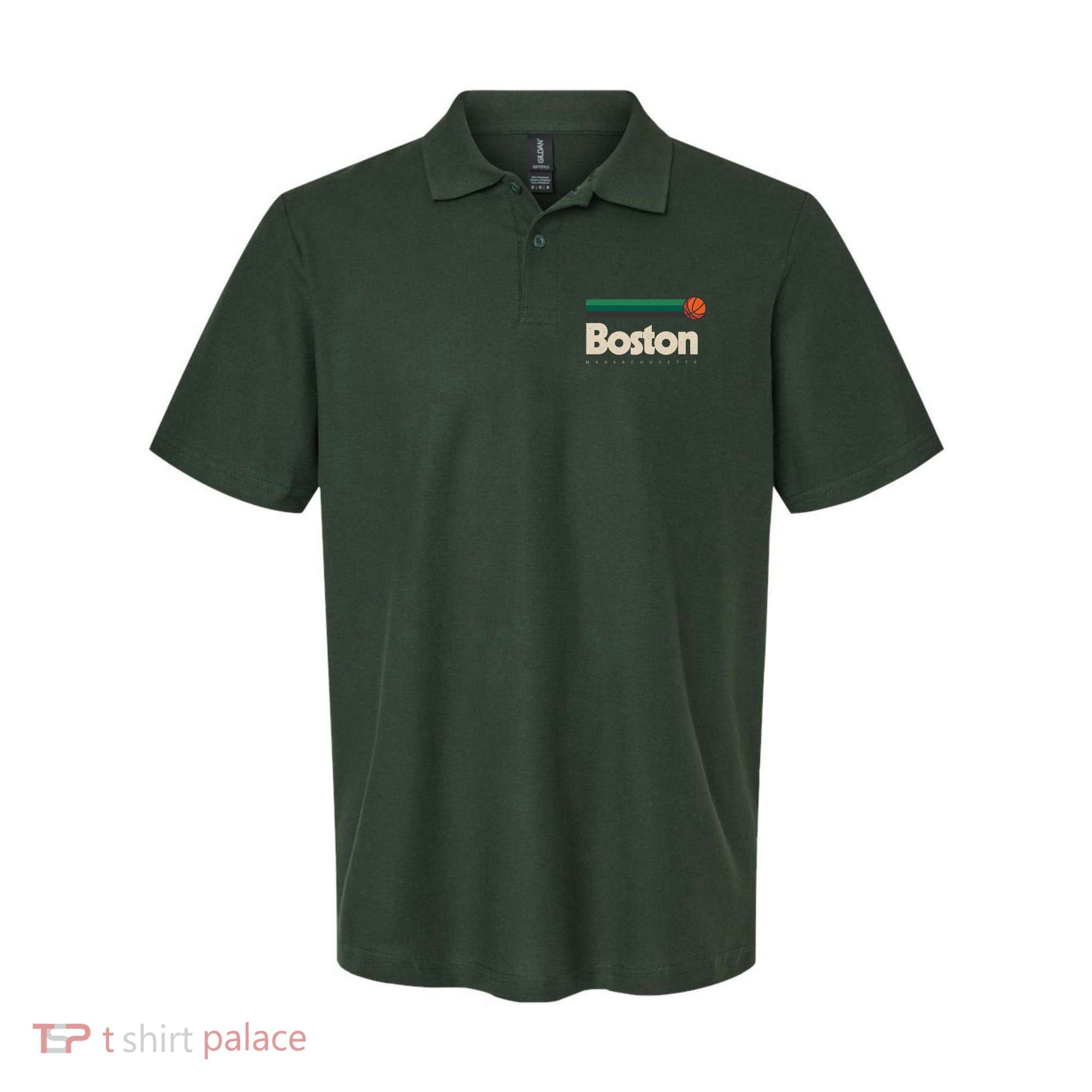 Boston Basketball BBall Massachusetts Green Retro Boston Polo