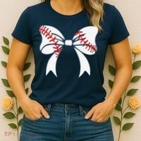 Baseball Bow Baseball Mom Mothers Day Women Baseball Mama Women's T-Shirt thumb 2