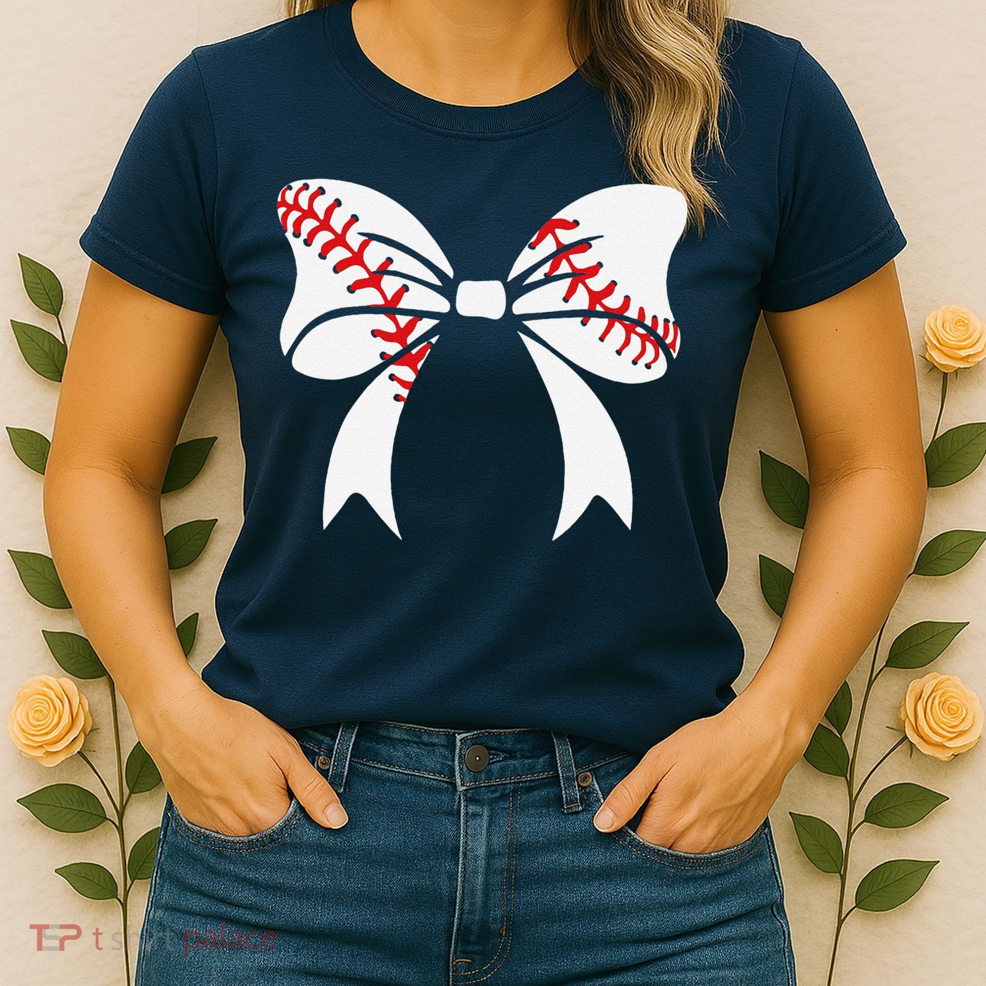Baseball Bow Baseball Mom Mothers Day Women Baseball Mama Women's T-Shirt