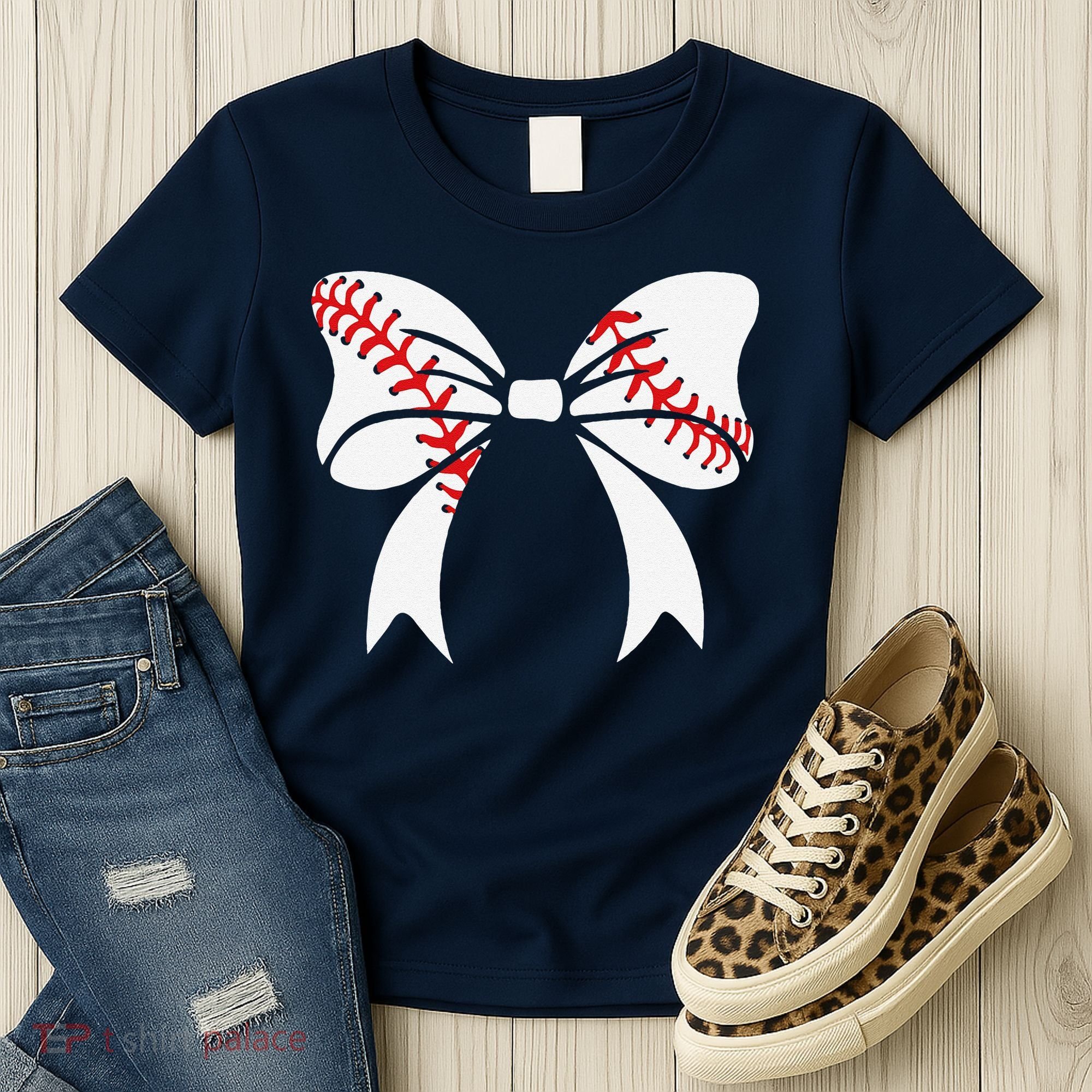 Baseball Bow Baseball Mom Mothers Day Women Baseball Mama Women's T-Shirt