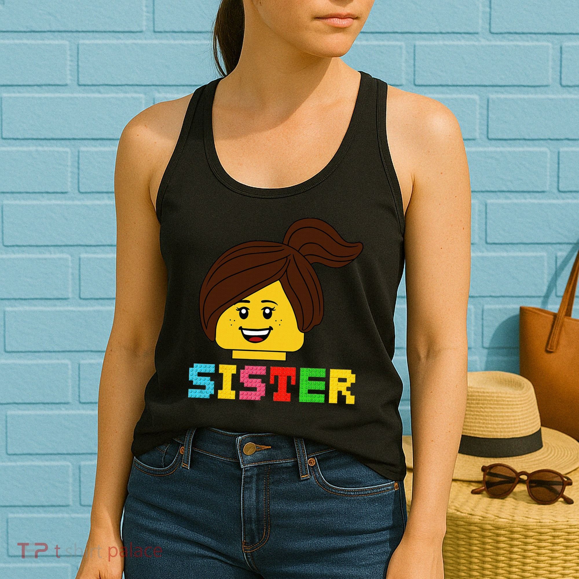 Building Bricks Blocks Sister Master Builder Family Matching Women's Tank Top