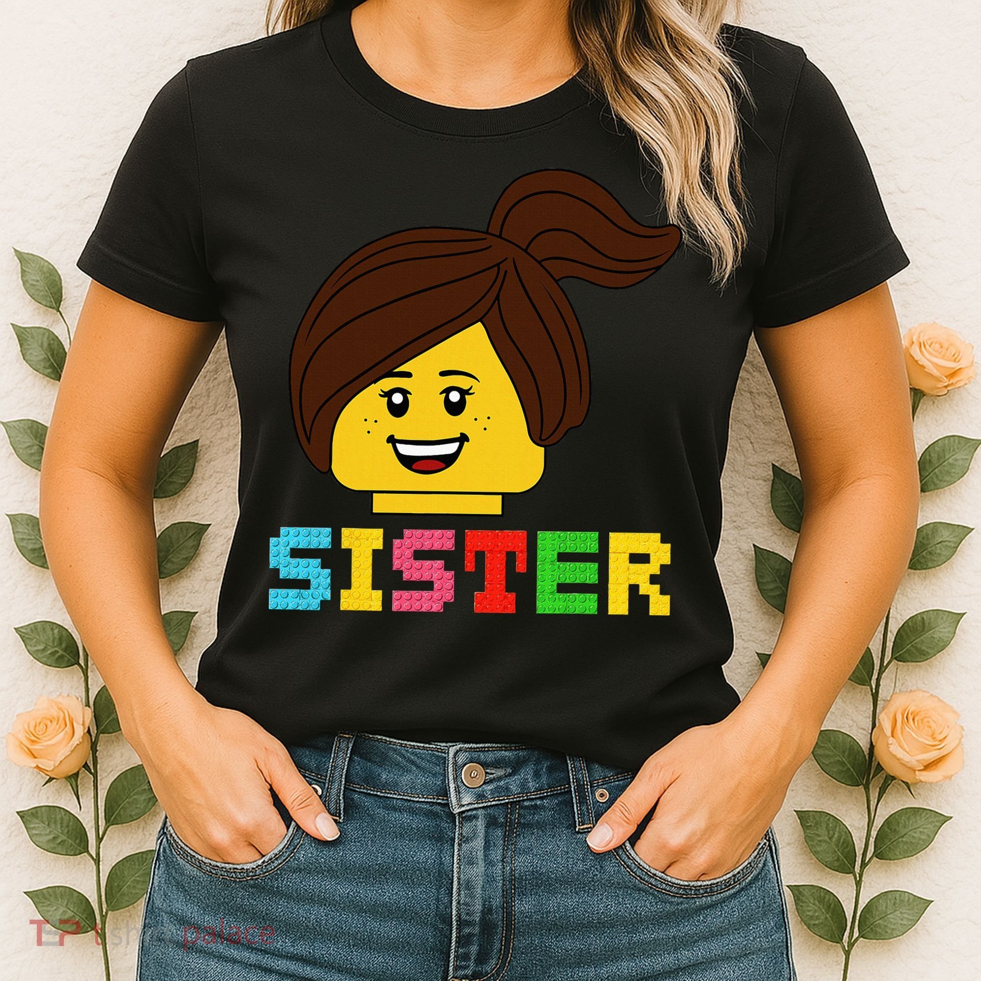 Building Bricks Blocks Sister Master Builder Family Matching Women's T-Shirt